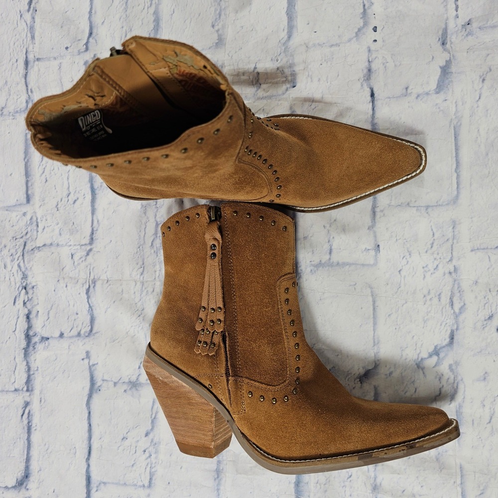 Dingo Classy N Sassy Western Ankle Boots Women 8.5 Brown Leather Suede Studded 2